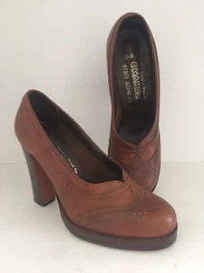 Vtg 70's Chandlers Wood Heels Spectator Mod Brown Leather Shoes Size 8 B Brazil - Picture 1 of 4