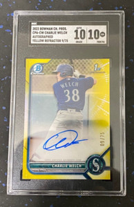 2022 Bowman Chrome Prospect CHARLIE WELCH 1st Refractor Auto /75 SGC 10 Gem Mint