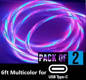 LED 2 Pack 6ft USB C Fast Charge 8 Pin Cable for Apple iPhone Samsung Galaxy USB - Picture 1 of 22