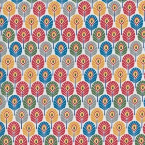 Textiles français Peacock Feathers fabric Multicolour 100% Cotton 160 cm wide - Picture 1 of 1
