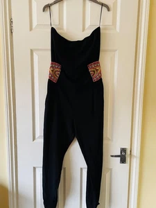 ZARA Jumpsuit schwarz Strick Jersey Perlen Taille Harem trägerlos Gr. M 10 neuwertig - Bild 1 von 5