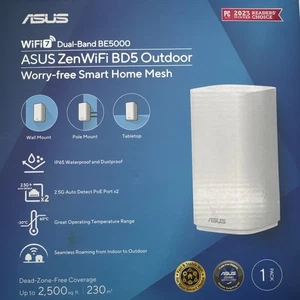ASUS ZenWiFi BD5 Outdoor Dual-Band WiFi 7 Mesh, 5000 Mbps, 2500 sq. ft. (1pk) - Picture 1 of 4