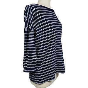 Talbots Damen Pullover marine mit weißen Nadelstreifen Drop Shoulder 3/4 Puffärmel - Bild 1 von 12