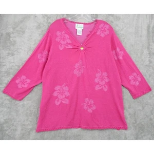 Quacker Factory Sweater 1X Tropical Silk Blend Floral Beaded Art to Wear Knit - Picture 1 of 11