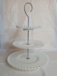 Vintage Fenton Art Glass Silver Crest 3 Tier Tidbit Dessert Tray Beautiful 15" - Picture 1 of 12