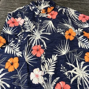 Golf Shirt Mens 2XL Button Up Hawaiian Shirt Blue Floral Print Casual Summer New - Picture 1 of 11