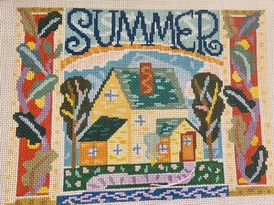 Summer House~Folk Art~HP Needlepoint Canvas  - Picture 1 of 3
