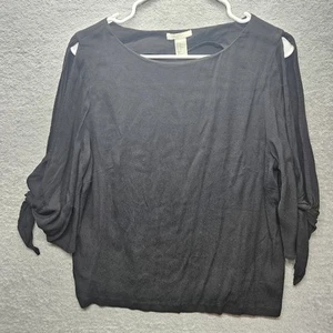 H&M Women Sz 12 Cold Shoulder Tied 3/4 Sleeve Blouse Black - Picture 1 of 8