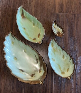 Vintage Frankoma Pottery Leaf Plates verde prateria #225 #226 set di (4) piatti - Foto 1 di 12