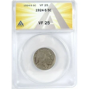 1924 S Indian Head Buffalo Nickel VF 25 ANACS 5c Coin SKU:I16289 - Picture 1 of 4