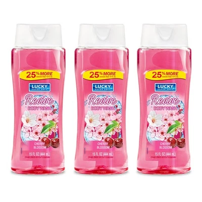 Jabón corporal Lucky Super Soft Revive. Aroma a flor de cerezo. 15 fl.oz. Pack de 3 Foto 1 de 4