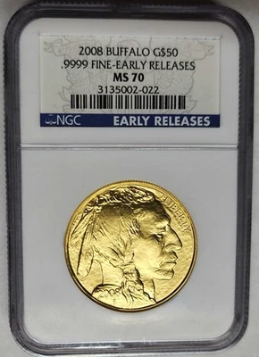 Oro fino 0,9999 Exquisite 2008 1 oz Gold Buffalo MS-70 NGC (ediciones tempranas) Foto 1 de 4