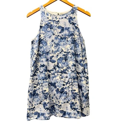 Vestido Abercrombie & Fitch Mujer Pequeño Mediano Mp Azul Blanco Algodón Lino Floral Foto 1 de 4