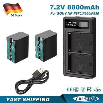 CREABEST 2Pcs Akku 7.2V 8800mAh+ Dual Ladegerät Für Sony NP-F970 NP-F960 NPF970 NP-F550
