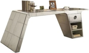 1 Drawer Industrial Writing Desk in Aluminum Aviator Desk - Picture 1 of 3