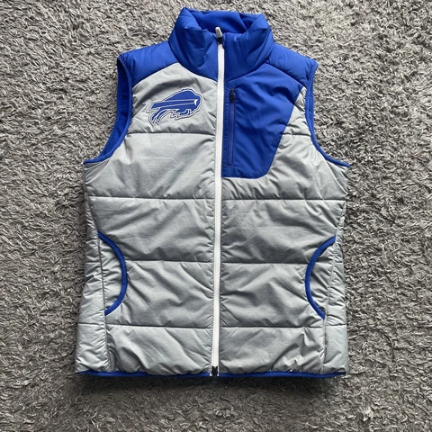 Buffalo Bills Vest Womens Small Gray Blue Sleeveless Puffer Full Zip Nike Cover