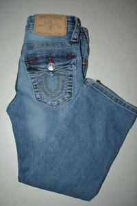 True Religion Girls Straight Pocket Flaps Snap Button Blue Denim Jeans Sz 5 - Picture 1 of 12