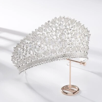 Elegante Tiara Piedra Circonita Austriaca Cristal Estrás Corona de Pelo Baile de graduación T177 Plata Foto 1 de 4