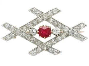 1.20ct Diamante Redondo Natural Rubí 14k Oro Amarillo Macizo Boda Broche - Imagen 1 de 4