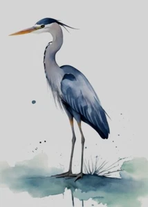 ACEO *PRINT* Mini Miniature Tiny Art Watercolor Blue Heron Water Bird by Saulite - Picture 1 of 1