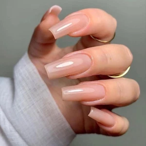 Extra Long Coffin Press On Nails Nude, Solid Ballerina Fake Nails Pure pink - Picture 1 of 7