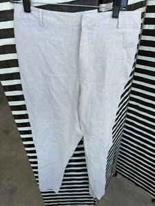 Peruvian Connection Women’s Pants Size 12 Ivory Linen Pleated Straight Trouser - Picture 1 of 10