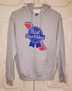 Pabst Blue Ribbon Beer Drawstring Hoodie Size Small Light Gray with Logo - Picture 1 of 3