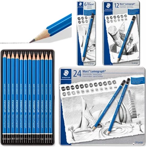 STAEDTLER Mars Lumograph Pencils - Sketching Sets - Tins of 6 / 12 / 24 Pencils - Picture 1 of 13