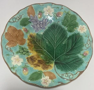 Antike Wedgwood Majolika Türkis Blatt Trauben Erdbeere 8 1/2" Teller - Bild 1 von 7