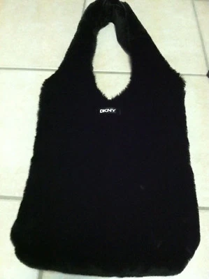 DKNY Black Faux Fur Handbag Suede Lining Holiday Party Evening Bag - Image 1 of 4