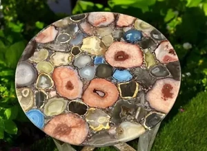 15" Elegant Mix Agate Stone Bistro Tabletop Luxurious Sofa Center Table Home Dec - Picture 1 of 7
