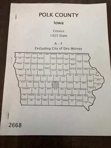 Polk County Iowa Census 1925 A-F Genealogy Family History Research Book  IA - Bild 1 von 3