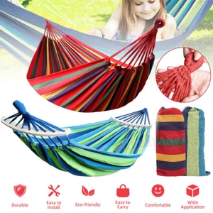 Premium Double Hanging Hammock Outdoor Garden Travel Beach Swinging Bed Camping - Picture 1 of 27