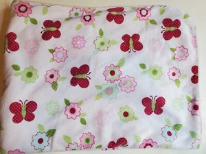 Just Born White w Hot Pink Green Butterfly Flowers w Sherpa Baby Girl Blanket - Picture 1 of 5