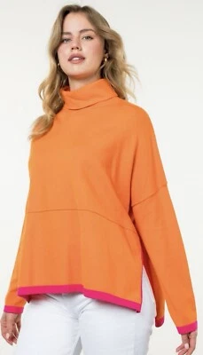 Suéter THML Para Mujer Naranja Rosa Borde Cuello Alto Dividido Gran Tamaño Talla Pequeña ☼ Foto 1 de 4