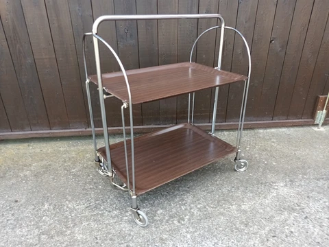 Dinett Serving Trolley Tea Trolley Table Side Table Braun BAR Chrome 70er Cover