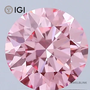 IGI Certified 0.80 Carat Fancy Vivid Pink VVS2 Round Cut CVD Lab Grown Diamond - Picture 1 of 19
