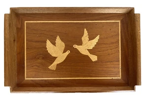 Vintage Intarsien gemischte Hölzer Vogel/Taube Serviertablett, 20" mal 12" mit Griffen - Bild 1 von 6