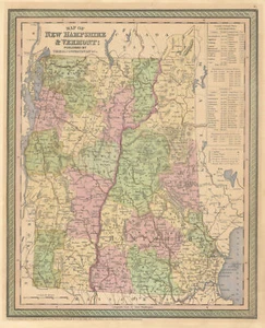 Map of New Hampshire & Vermont. State map with counties. COWPERTHWAIT 1852 - Picture 1 of 1