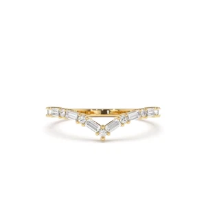 0.36 Ct Natural Round & Baguette Diamond Wedding Band Ring Solid 10k Yellow Gold - Picture 1 of 3