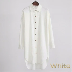 Ladies Linen Cotton Dress Shirt Lapel Long Sleeve Button Down BF Style Work Top - Picture 1 of 16