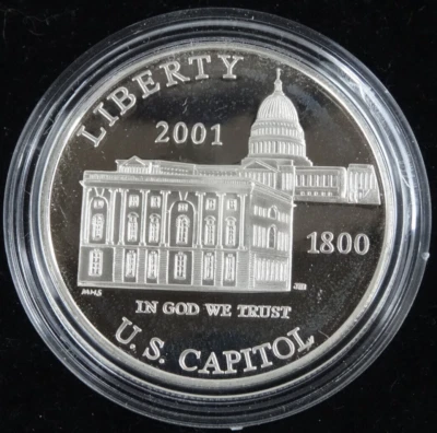 2001-P US Capitol Commemorative Proof Silver Dollar $1 US Mint Capsule Only - Image 1 of 2