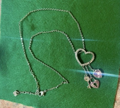 Y2K genuine Swarovski crystal silver pink key to my heart charm pendant necklace - Image 1 of 4
