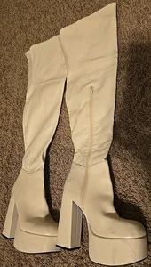 Botas de bambú para mujer talla 8,5 cuero blanco tacón alto hasta la rodilla  - Imagen 1 de 9