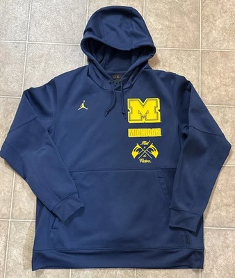 Jordan Michigan Wolverines Therma-Fit Logo Polar Pullover Sudadera con Capucha Azul Marino XL Foto 1 de 4