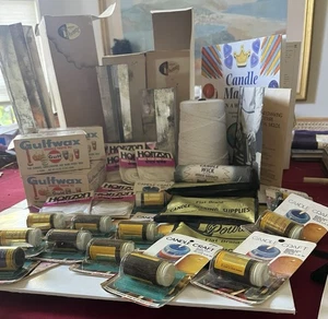 Vintage Candle Making Supplies, 38 items, Including Moulds, Wax, Wicks & Scents - Picture 1 of 10