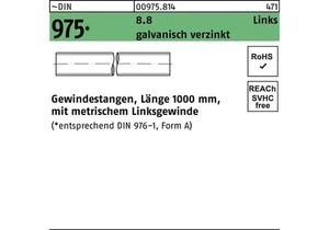 Reyher Gewindestange DIN 975 links M 8 -LH x 1000mm 8.8 galvanisch verzinkt - Bild 1 von 1