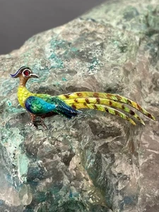 Elegante Pfauen-Brosche aus 935er Silber, emailliert, Handarbeit - Bild 1 von 13