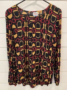 HALEY AND THE HOUND EQUESTRIAN PRINT BLOUSE/TOP  SIZE Medium BOOTS/BITS/STIRRUPS - Picture 1 of 4
