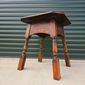 Antique Oak Splayed Leg Side Sofa Table Turned Legs Square Top Clipped Corners - Picture 1 of 18